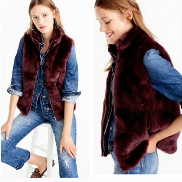 J. Crew burgundy faux fur zip vest